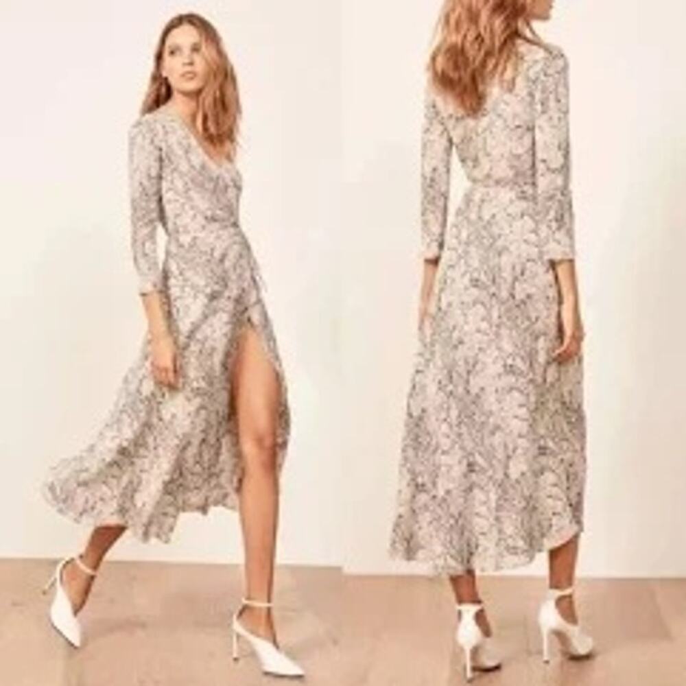 Reformation Jaz Wrap Dress Python Print Going Out Sexy Neutral Glam Women XS
